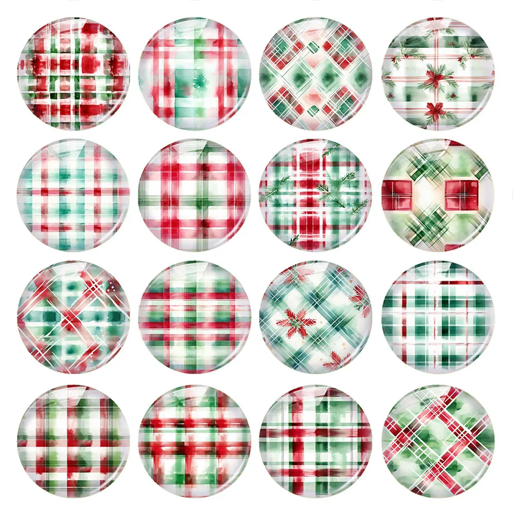 

Handmade Christmas X-mas Red Green Plaid Photo Glass Cabochon Charms Flatback Demo Flat Back Cameo For Diy Jewelry Making