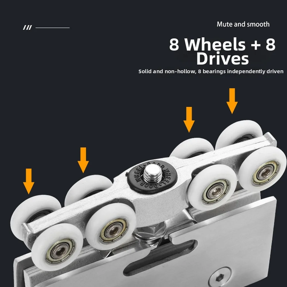 Hanging Wheel Set for Frameless Glass Sliding Doors - Silver Silent Pulley 150kg Load Capacity Cold Rolled Iron