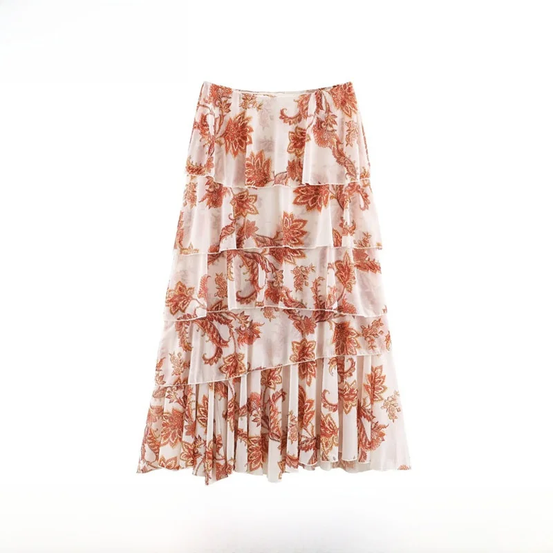 Early Autumn New Arrival Women's Fashion Simple Print Layered Decoration Skirt Polyester Fiber Cake Skirt Loose Fit Elastic W...