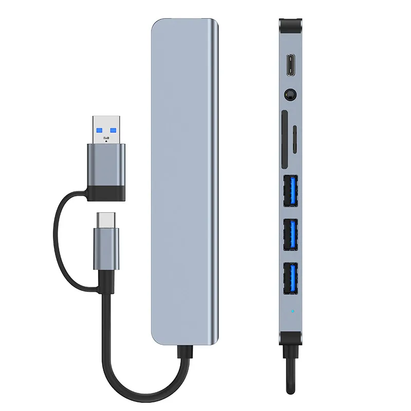 Concentrador de puertos USB 8 en 2, estación de transmisión de alta velocidad, divisor USB tipo C a USB OTG, adaptador para Macbook Pro, 5Gbps, 3,0