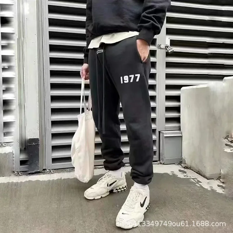 Fear God Casual Trousers 1977 Flocking Letter Fog High Street Tying Waist Joggers Loose Fit Streetwear