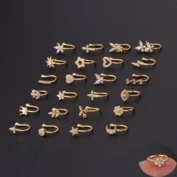 New 1PCS Fake Piercing Clip Nose Ring Cuff Body Jewelry for Women Trend Ear Cuffs Heart Star Flowers Butterfly Clip Rings KAE197