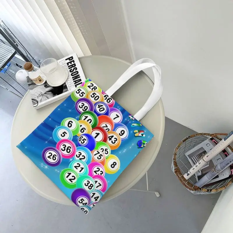 Custom Bingo Balls Canvas Shopping Bags Women Durable Groceries Paper Game Tote Shopper Bags