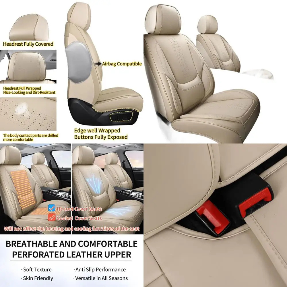 

Водонепроницаемые кожаные чехлы на автомобильные сиденья, передняя пара для большинства автомобилей, бежевый внедорожник, седан, грузовик, аксессуары