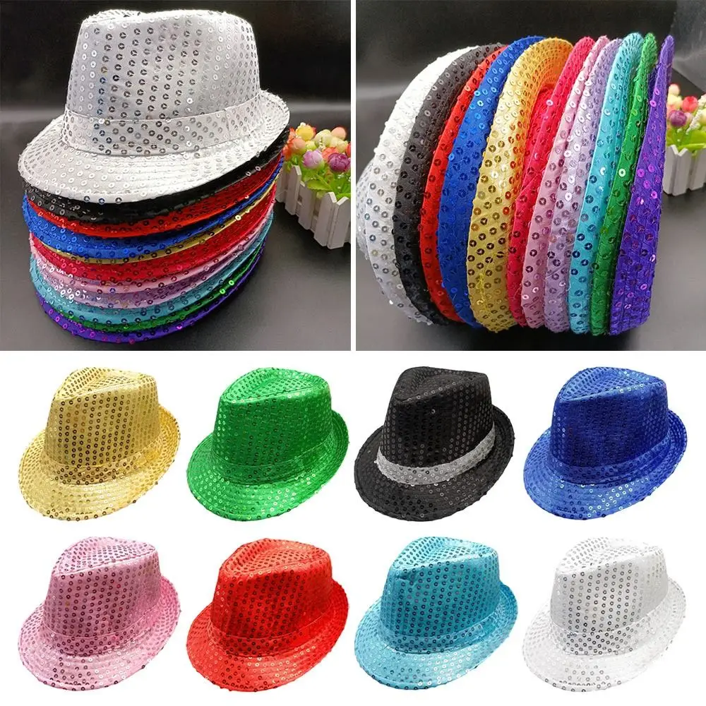 Shiny Sequins Dance Performance Hat Men Women Jazz Hat Panama Cap Masquerade Party Cosplay