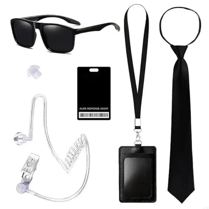 Security Guard Cosplay Costume including Black Glasses Earpiece And Neck Tie