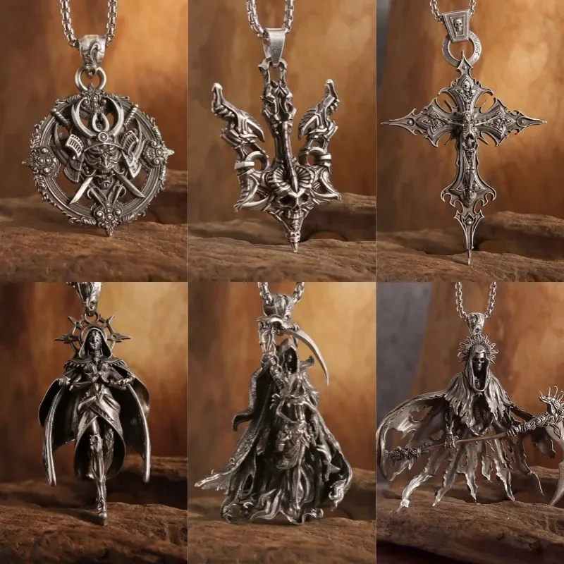 Vintage Gothic Cross Skull Pendant Necklace for Men Fashion Party Trend Punk Jewelry Halloween Gifts image 2