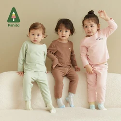 Amila Baby Underwear Set 2023 Spring New Pure Color Boys Girls Cotton Comfort Soft Children's Suit Homewear Fashion Kids Clothes