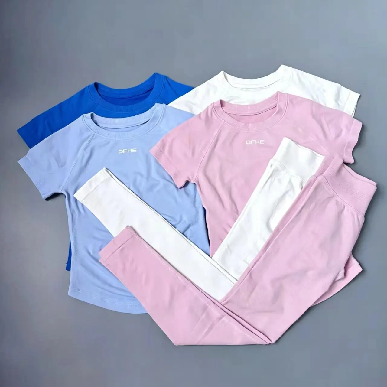 2026 New DFHE Women Seamless Yoga Workout Set Short Sleeve Top Slim Fit Running Pants Casual Breathable Sportswear