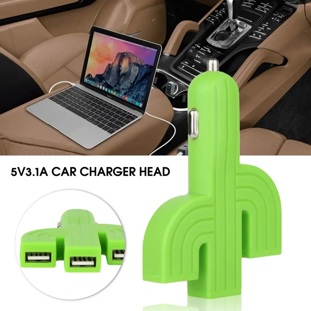 Car Charger Cactus Shape 3 USB Ports Multiple Stable Power Supply High Efficiency Fast Charging Flame retardant USB 1