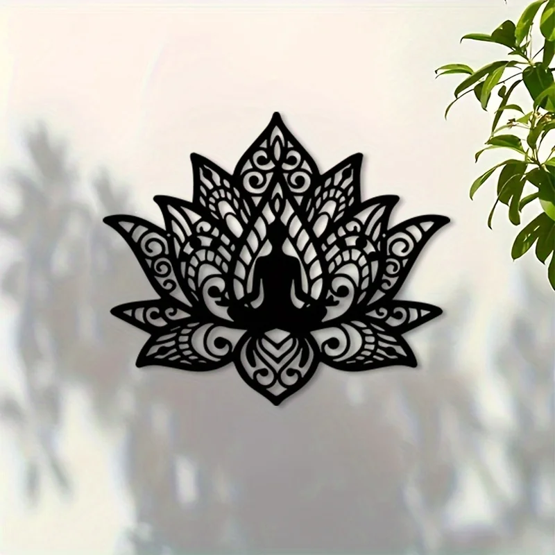 Décoration murale en fer Lotus Meditation, sculpture en métal Yoga Zen, décoration spirituelle Boho pour la maison, 1 pièce