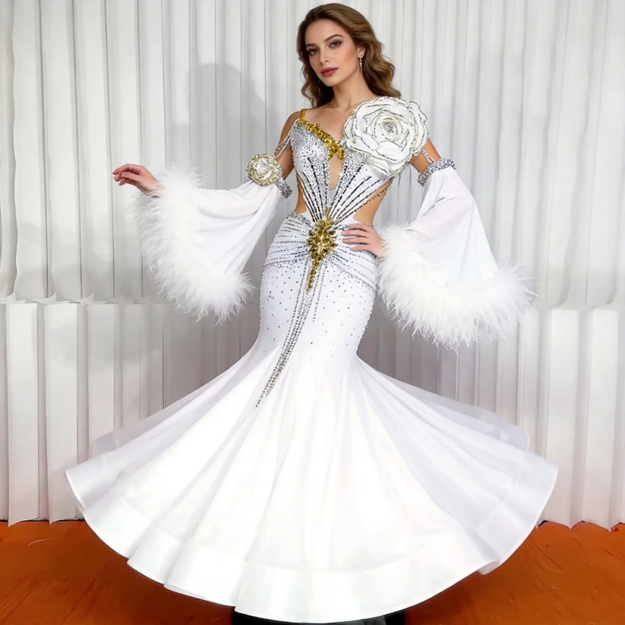 Ballroom Dress Standard Dance Dress Ballroom Dress for Competition Modern Dance White Customiation