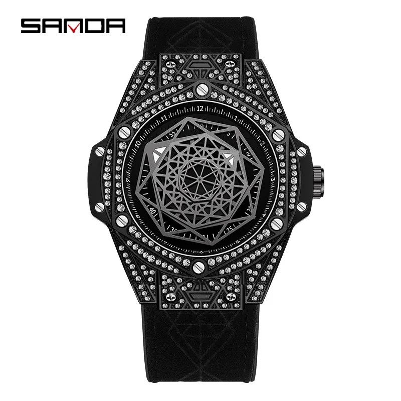 

Fashion Sanda 7034 Top Brand 2024 New Automatic Mechanical For Men Clock Luxury Diamond Luminous Waterproof Silicone Wrist Watch