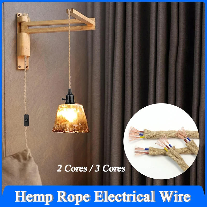 2Core 3Core Twisted Cable Hemp Rope Electrical Wire 0.5/0.75mm² Retro Style Copper Vintage Lamp Cord Braided Wire Pendant Light