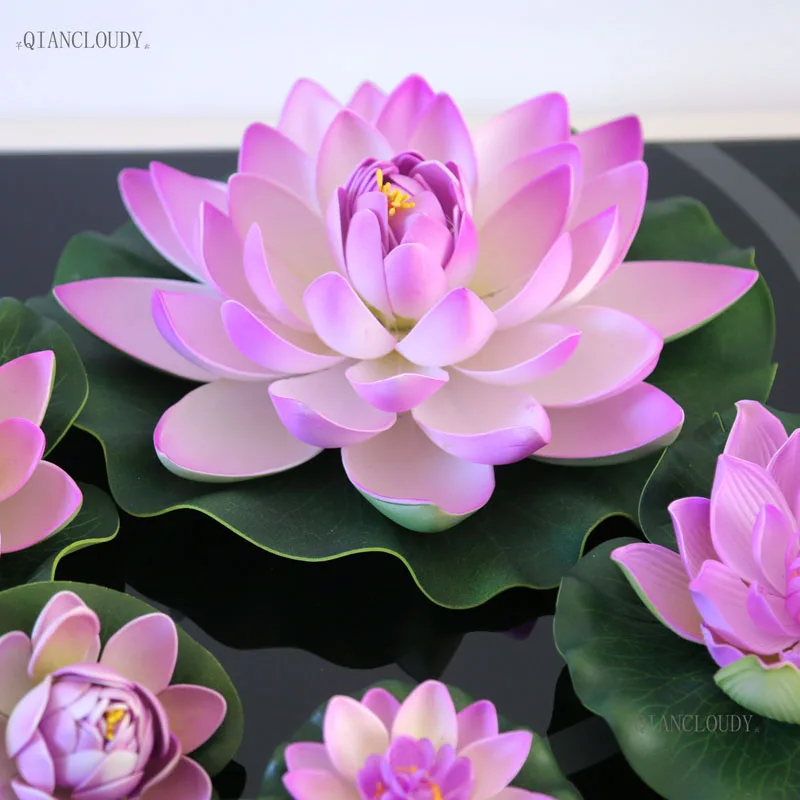 Lilac Qiancloudy Christmas Wedding Lotus Foam Artificial Flowers Lily Leaf Water Plants Garden Pond Pool Decor D24 New Arrival