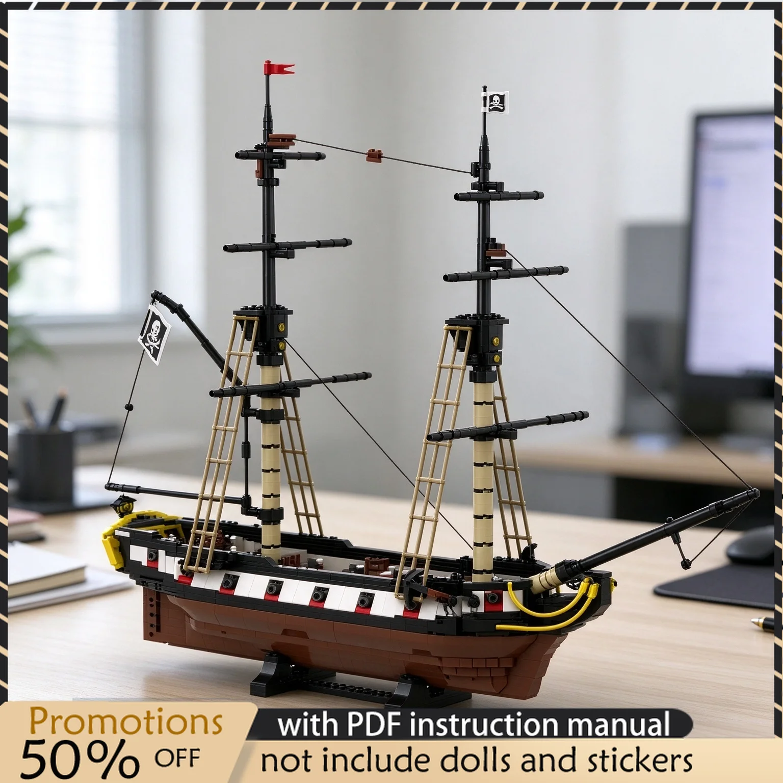 1690PCS MOC Barracuda Brig Sailing Ship Vessel Model Building Blocks DIY Assembly Toy Adult Collector Collection Desktop Gift