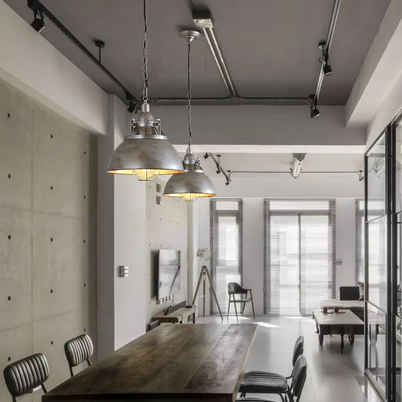 

American Industrial Silvery Aluminium Ceiling Pendant Lights Retro Living Room Bedroom Restaurant Hotel Personality Hanging Lamp