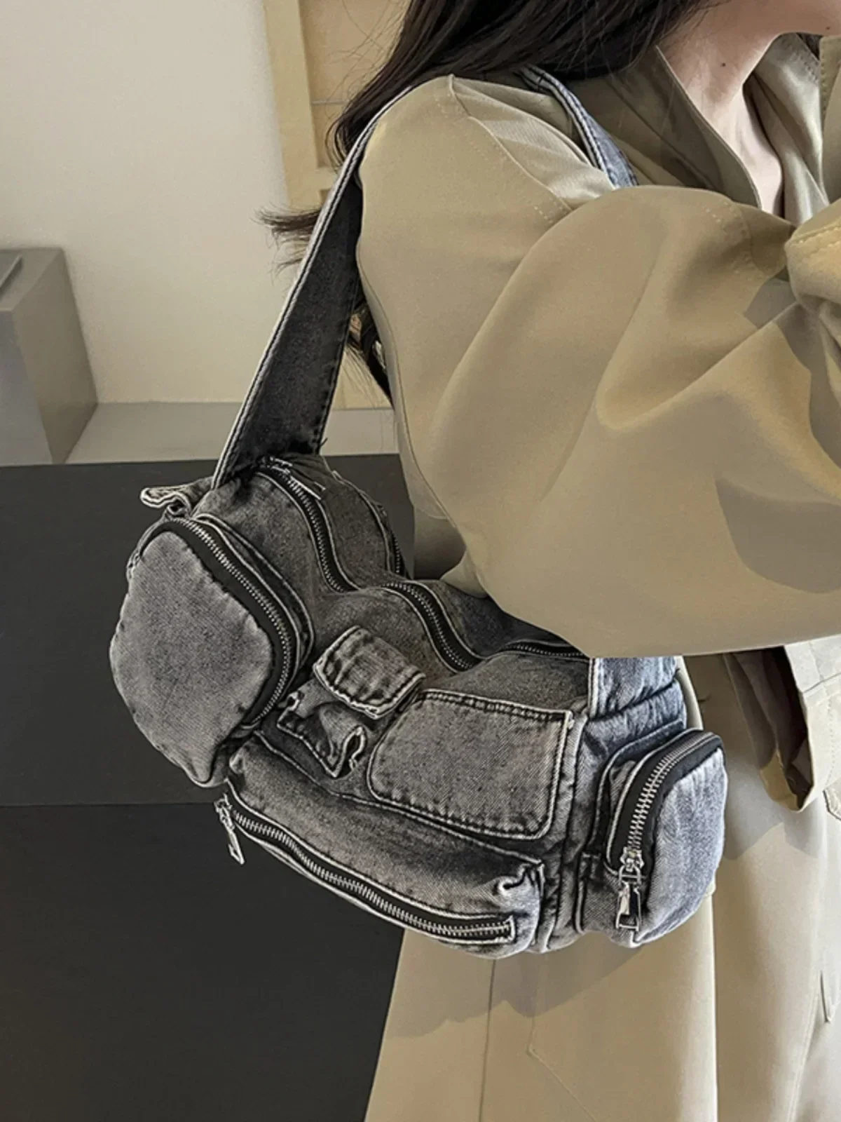 

Denim Casual Tote Shoulder Bags for Women Handbags and Purses 2024 New Trendy Design Messenger Bag High Quality