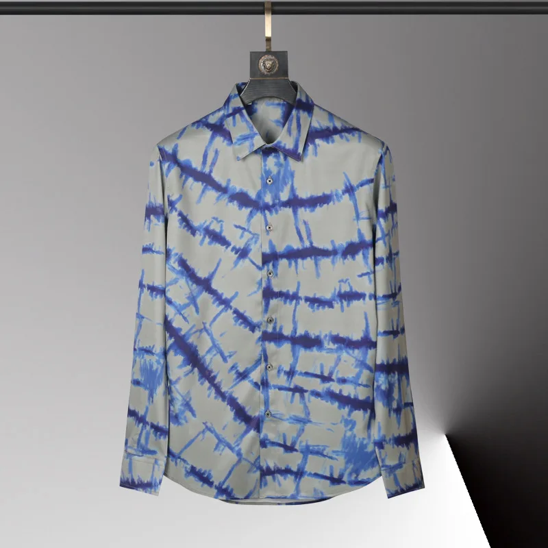 New autumn and winter men's long sleeved non ironing shirt with fashionable fit positioning and printed trendy floral shirt