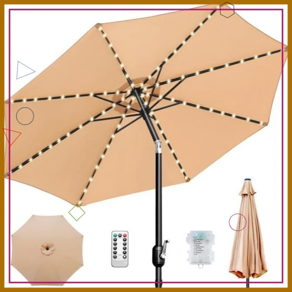 

10-футовый уличный зонт для патио со светодиодной подсветкой, наклоном и рукояткой для террасы, бассейна, сада