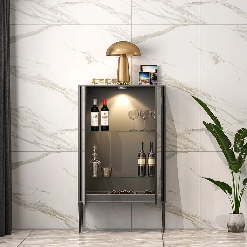 

Living room light luxury glass wine cabinet against the wall household small Italian minimalist display cabinet