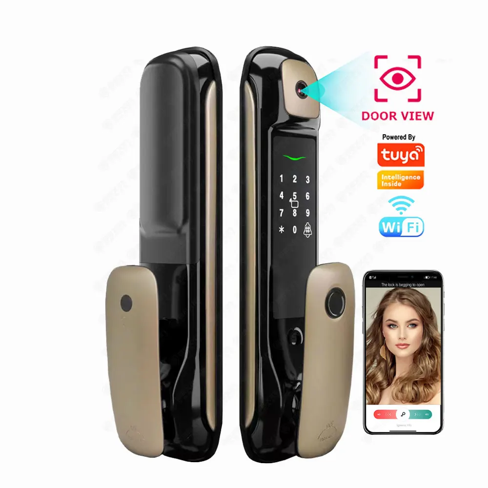 Tuya Wifi Fully Automatic Lock ​Fingerprint Lock Auto Electronic Bio-metric Waterproof Rfid Cat Eye Camera Smart Door Lock