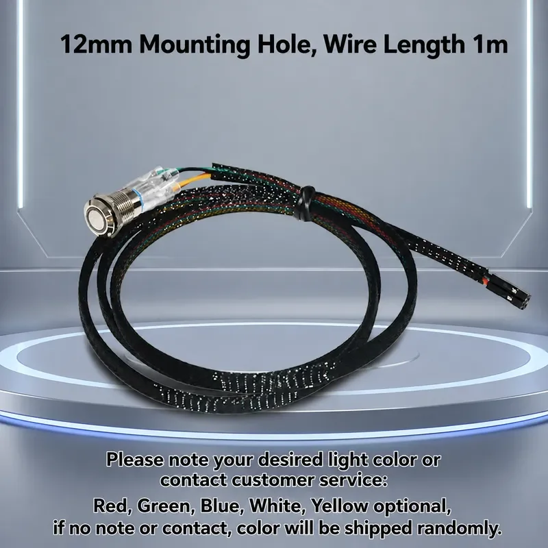 Metal Computer Power Button Switch with LED Light Start Restart Key Mainboard Extension Cable for Desktop PC Chassis DIY