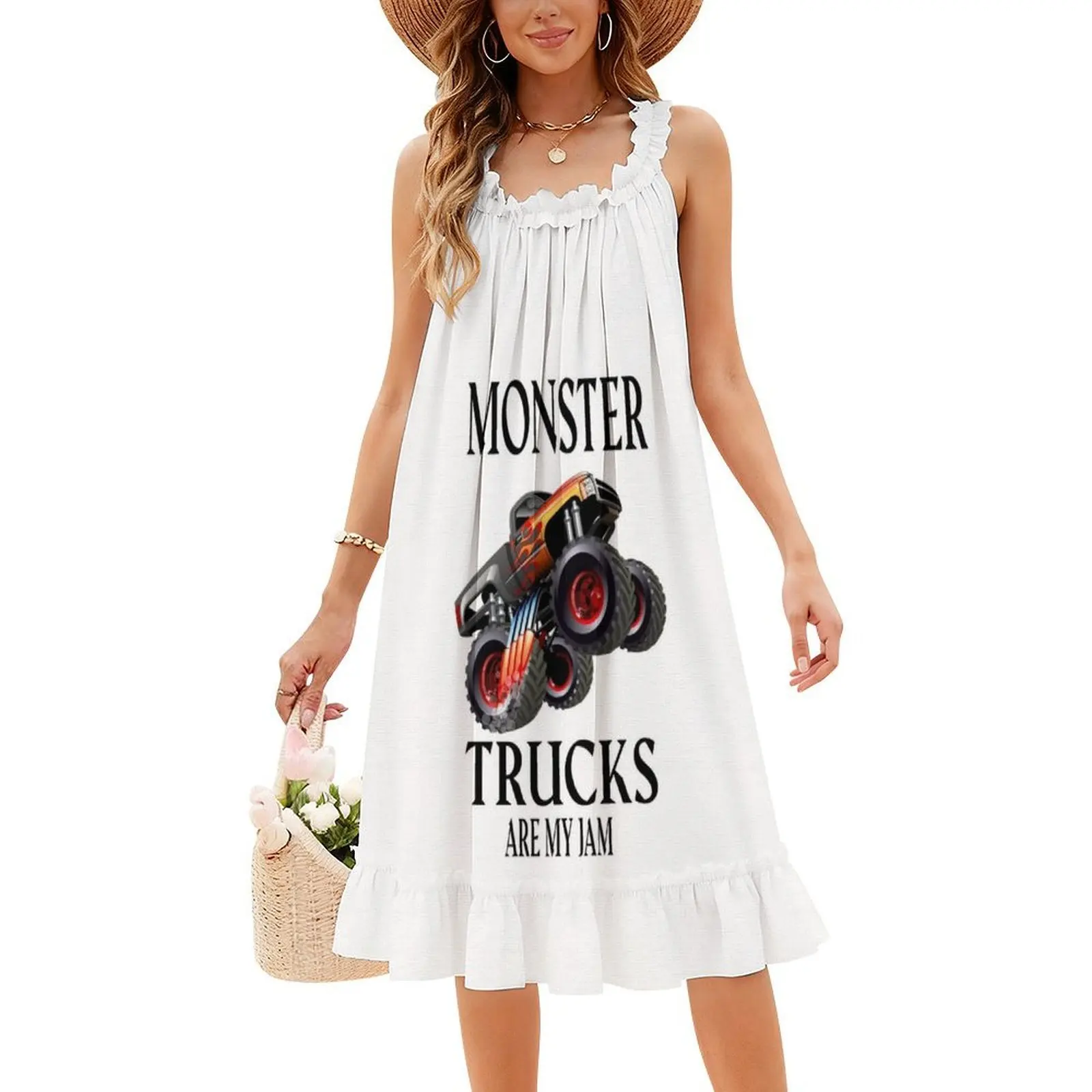 شاحنات الوحش هي مربي. فستان سموك زهري للنساء للربيع والصيف فستان كاجوال للحفلات Monster Trucks Are My Jam مضحك
