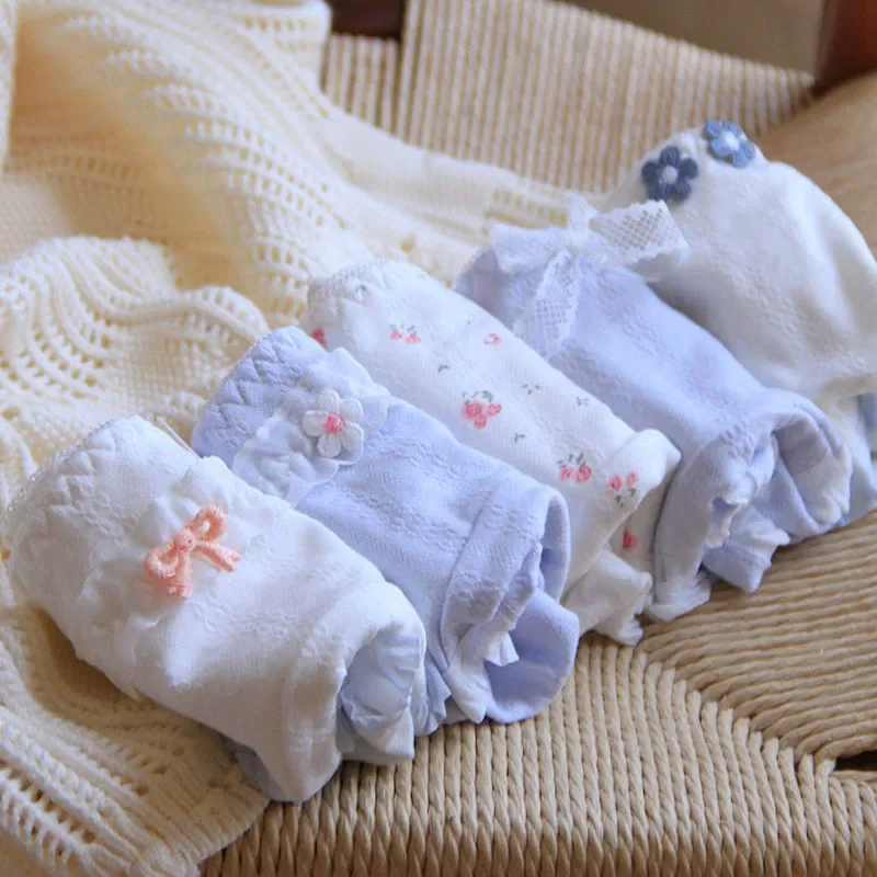 1/5pcs M-XL Sweet Cute Girl Flower Lace Cute Women's Underpants Ruffle Mesh Cotton Panties Student Breathable Daily Soft Briefs