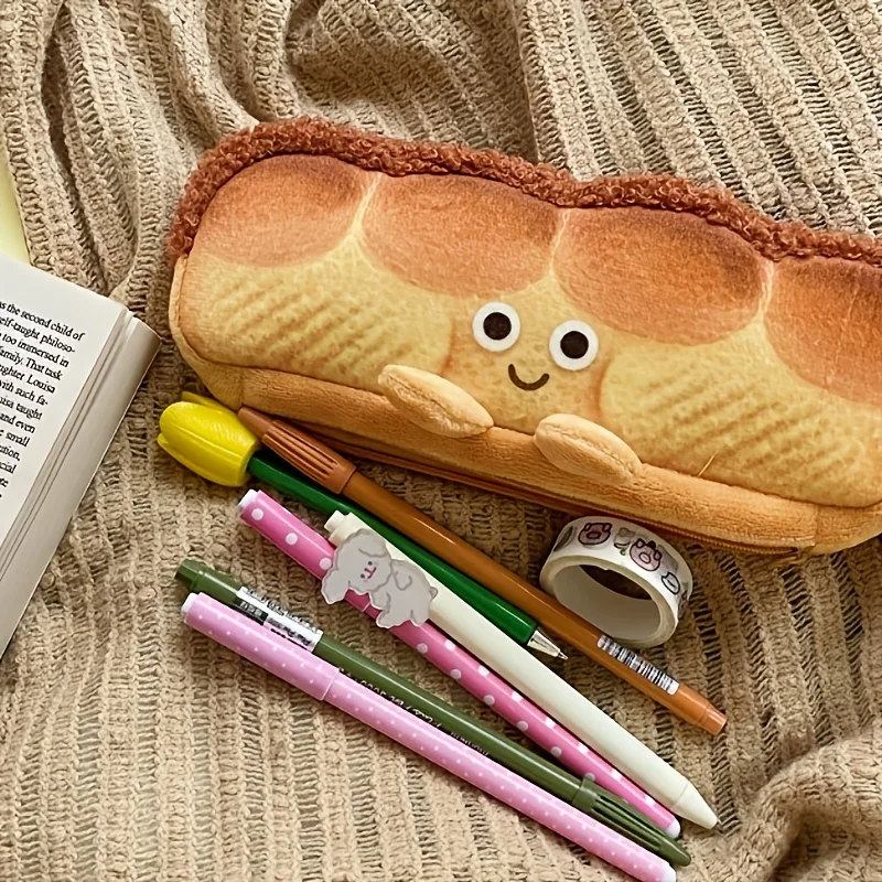 Bread Shaped Pencil Case Cartoon Design  Soft and Durable Student Stationery Storage Bag  Fun and Practical Pencil Case
