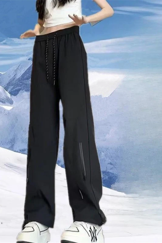 Calças cargo femininas marinha primavera algodão cintura ajustável multi-bolsos cordão bolso elasticidade painéis urbano oversize