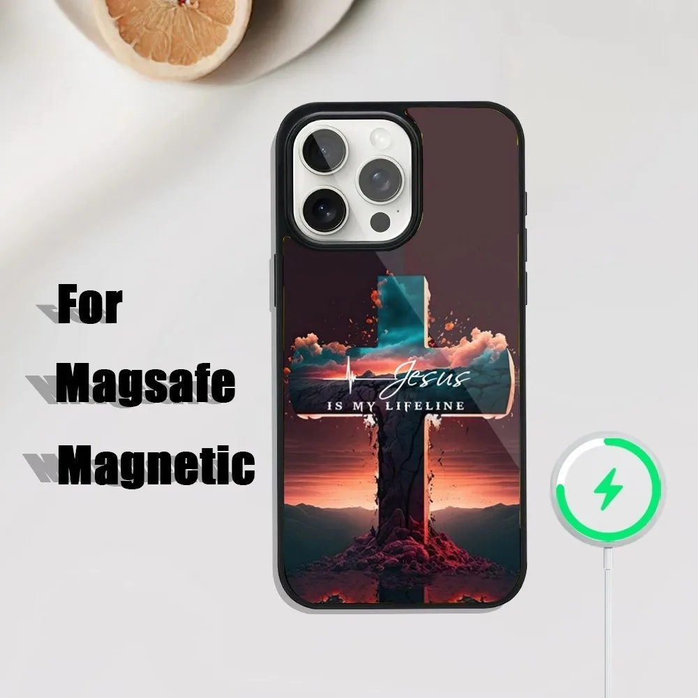 聖書の一節イエス・キリスト電話ケース iPhone 16、15、14、13、12、11、プラス、プロ、マックスミニ Magsafe 磁気ワイヤレス充電用