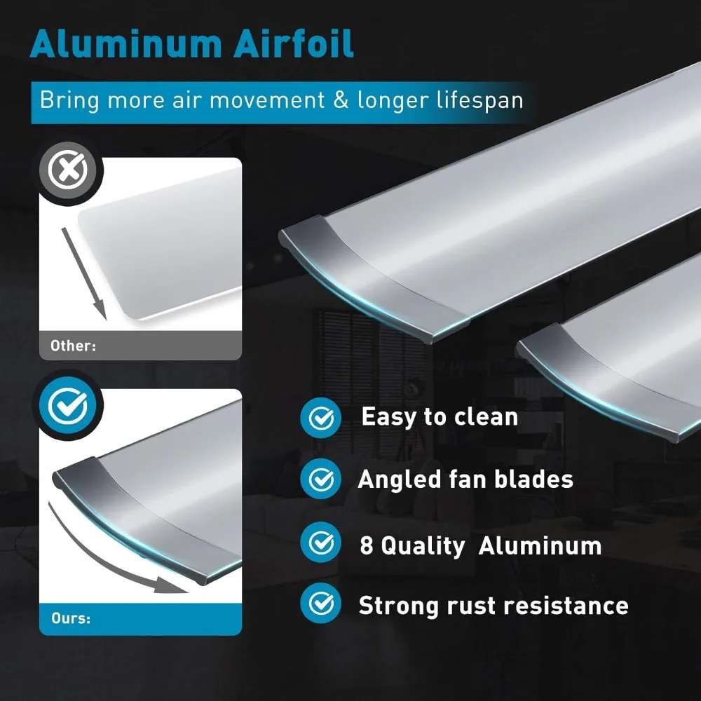 عرض ساخن. مروحة سقف ذكية صناعية 72 بوصة مع ضوء وجهاز تحكم عن بعد، مروحة سقف كبيرة مع/8 شفرات ألومنيوم من النيكل المصقول - جديدة #5