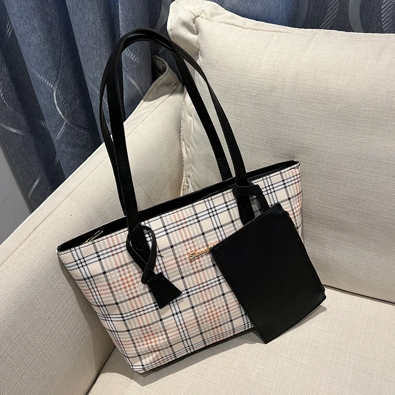 Bolso de mano con estampado a cuadros para mujer, bolsa de hombro de gran capacidad, a la moda y elegante, novedad de 2024