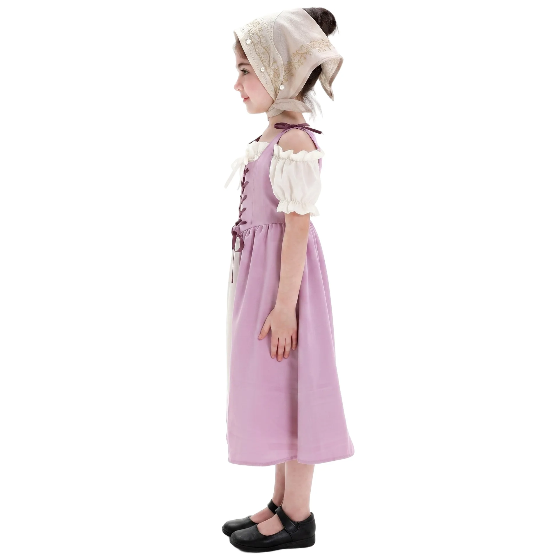 Kids Medieval Costume Girls Vintage Pastoral Dress Halloween Carnival Party Stage Performance Outfit Pastoral Farm Costume view 4