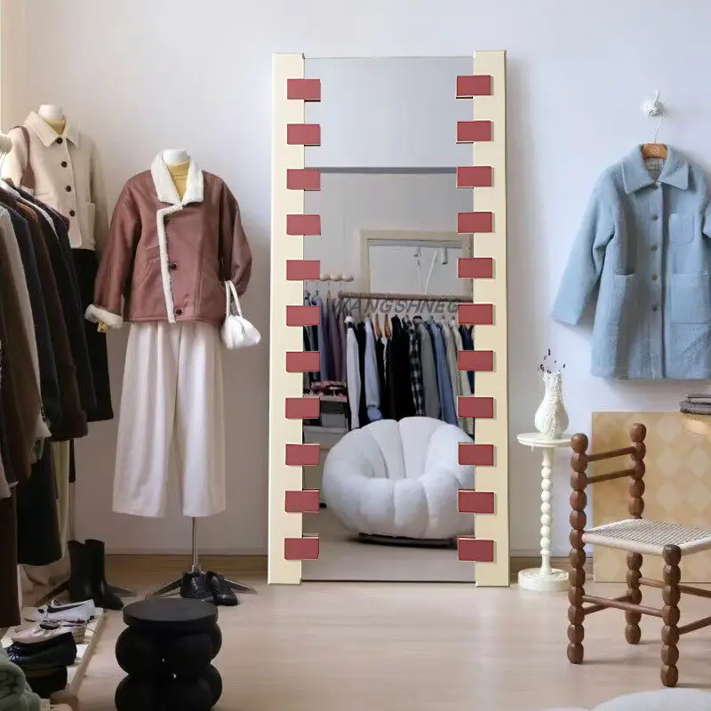 French MCM Vintage Square Mirror, Full Length Floor Wall Dressing Fitting Mirror for Bedroom, Entryway, Living Room