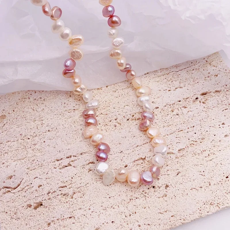 Minar Unusual White Pink Purple Contrast Color Irregular Natural Pearl Choker Necklaces For Women Gold Plated Brass Necklace