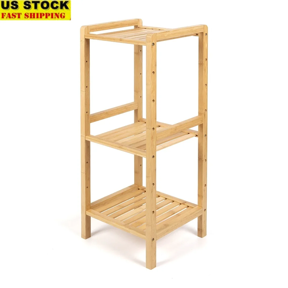 

30-дюймовая бамбуковая трехъярусная отдельно стоящая полка для ванной комнаты, регулируемый блок для хранения, емкость 30 фунтов, идеальная организация дома