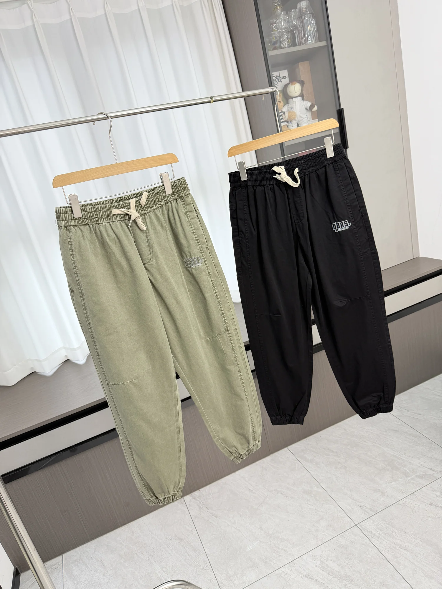 Retro Washed Pure Cotton Comfortable Skin-Friendly Men's Summer Casual Pants Elastic Waist Drawstring Loose Fit Leisure Trousers