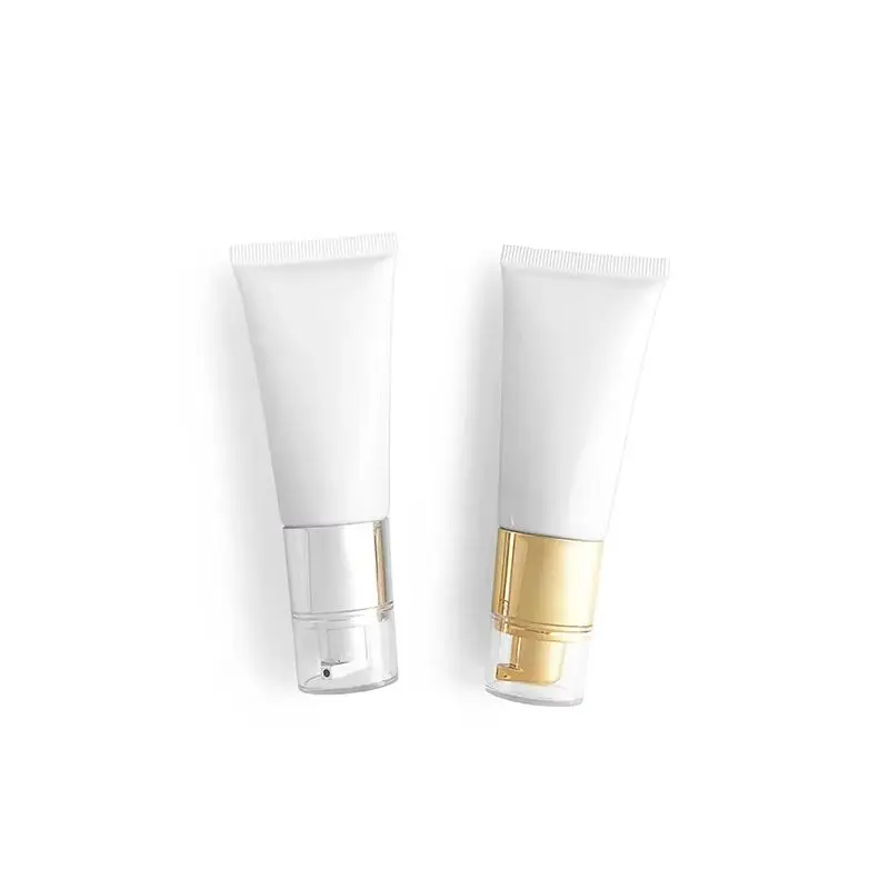 

20Pcs Empty Squeeze Bottle 40ML Bright White Cosmetic Soft Tube Gold Silver Pump Customed Refillable Emlsion Lotion Squeeze Tube