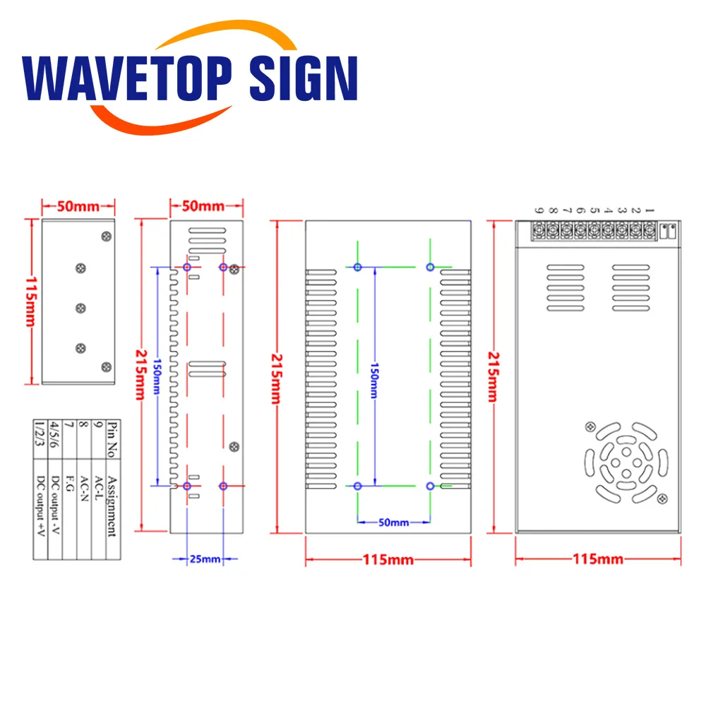 WaveTopSign 600W DC Switching Power Supply S-600W 12V 24V 36V 48V 80V 110V 220V For Co2 Laser Machine