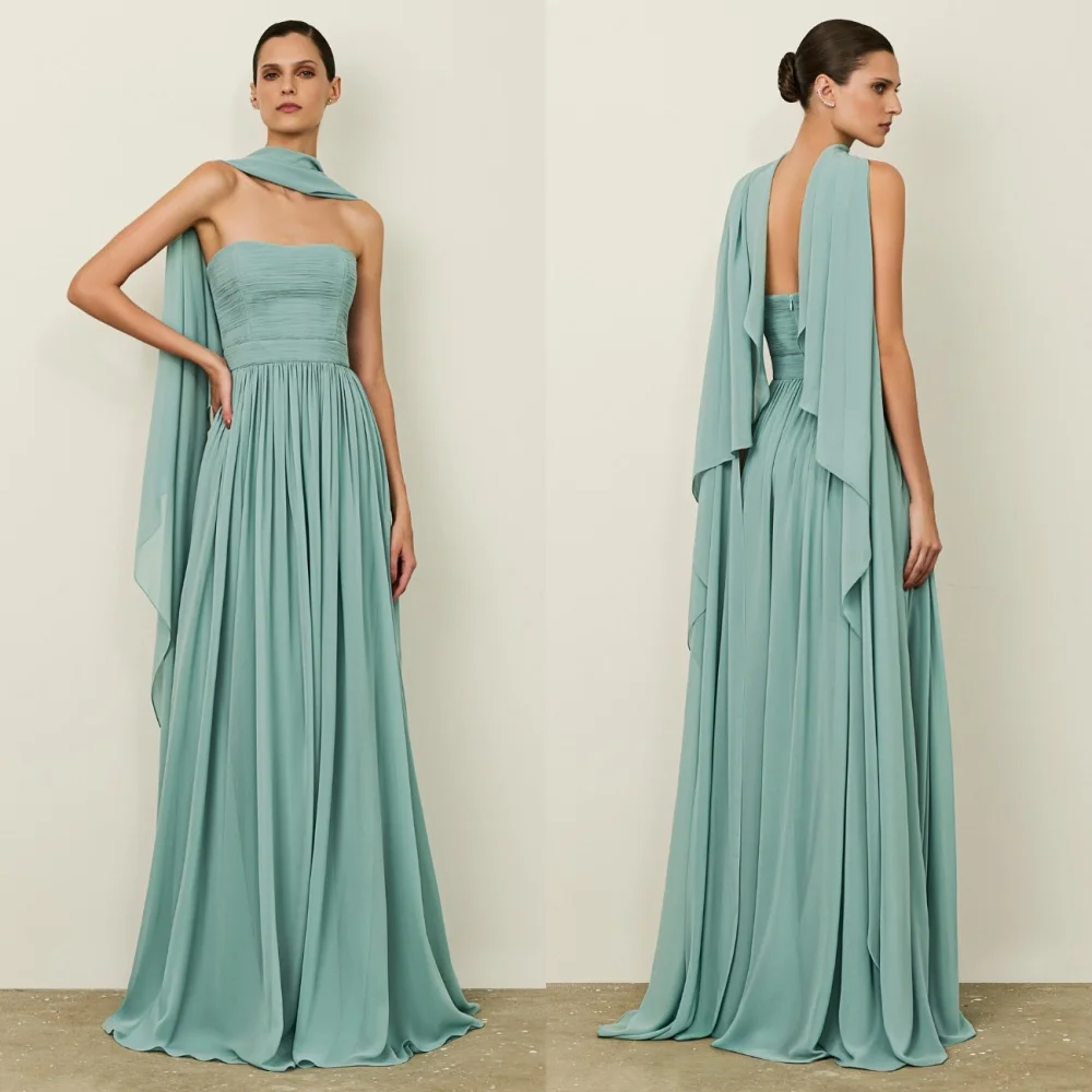 

Customized Formal Chiffon Pleat A-line Strapless Long Dresses Bespoke Occasion Evening High Quality Unisex Matching