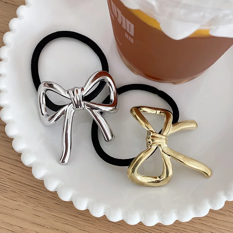 

Fashion Metal Bow Hair Band Elastic Women Girl Minimalist Style Rubber Band Hair tie Bracelet Hair Scrunchies Hair Accessories