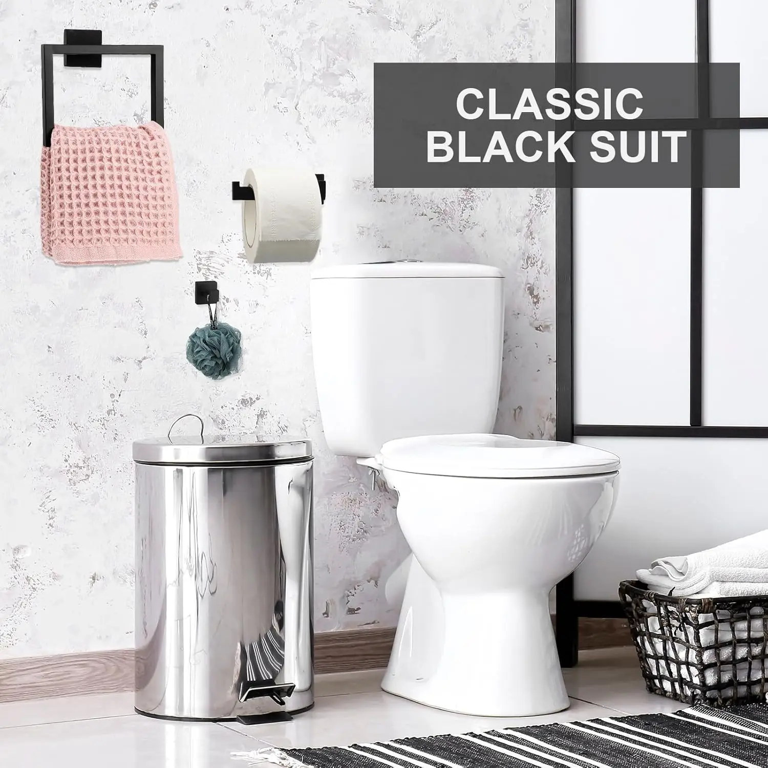 5 Pcs Bathroom Hardware Accessories Set, 23.6 Inch Bath Towel Bar Kit, Stainless Steel Bathroom Hardware Set, Towel Racks for Ba