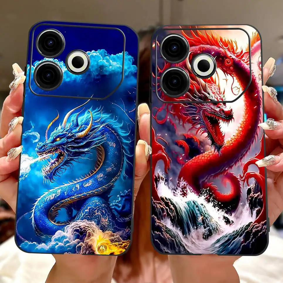 غلاف لهاتف Tecno Pova 6 Neo 4G 5G Coque Flower Butterfly Dragon Animals غطاء خلفي ناعم أسود لهاتف Tecno Pova 6 Pro Pova6 LI9
