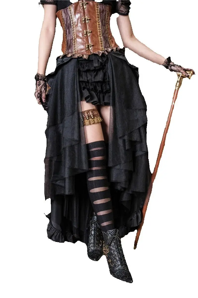 RQ-BL Victorian Gothic Long skirt Steampunk Layered Maxi Skirt SP100
