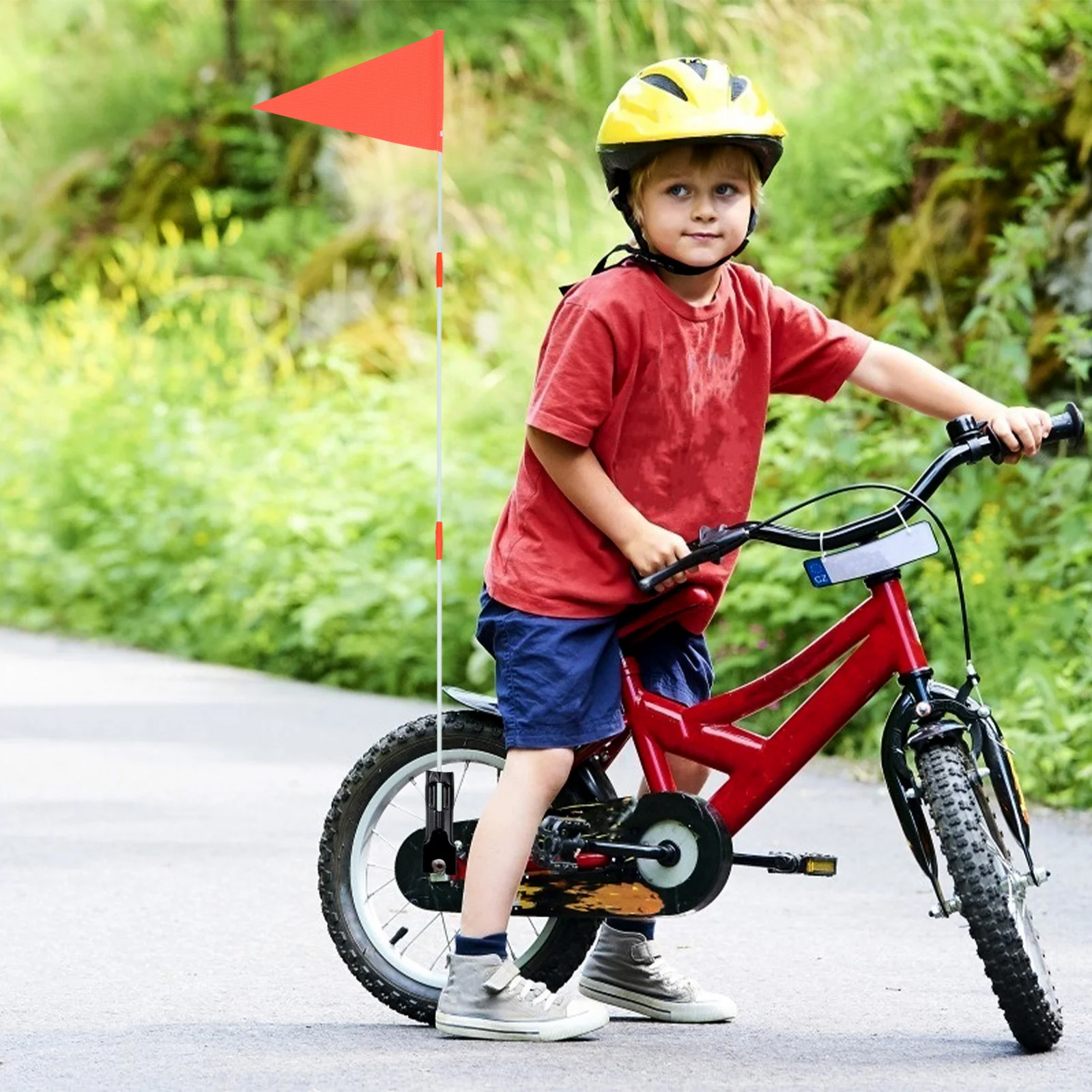 

2Sets Bike Safety Flags High Visibility Orange Double Sided Flag with Pole Quick Install Rear Axle Warning Flags for Night