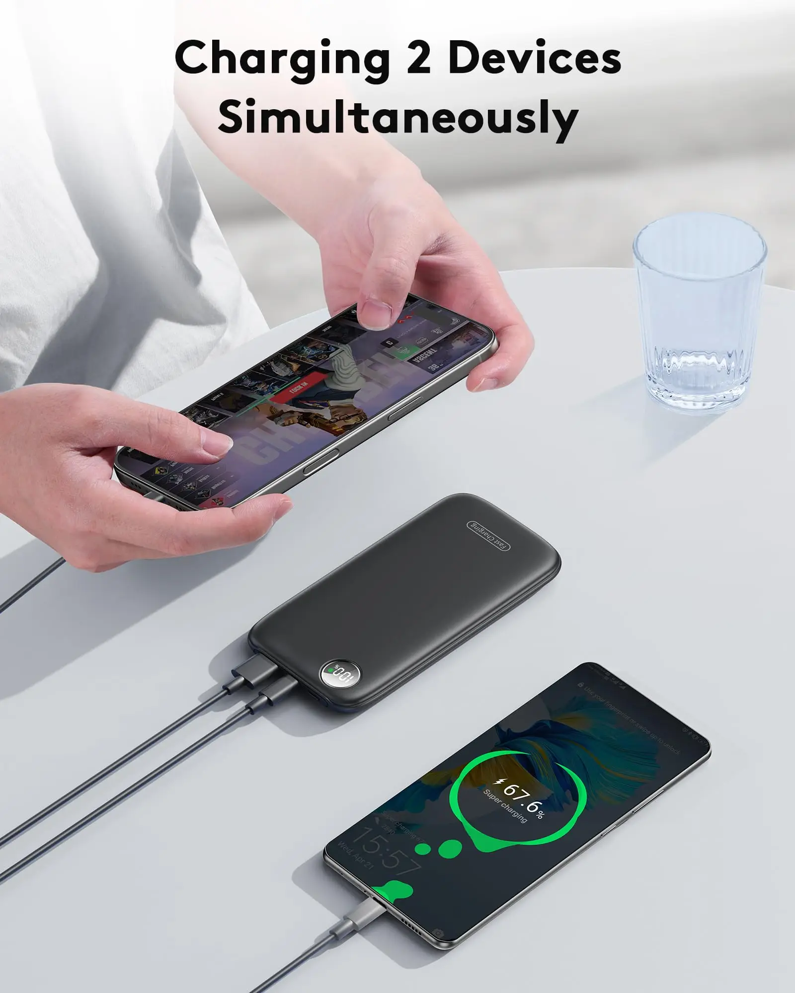 Cargador portátil ultradelgado de 10000 mAh con carga rápida (máx. 12 V/4,5 A), entrada/salida USB-C, banco de energía de viaje liviano.