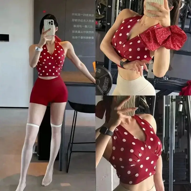 Women's Baddie Style V-Neck Halter Plaid Print Sports Bra Slim Cropped for Yoga Gym Daily Wear
