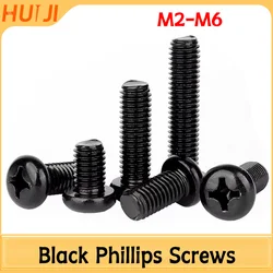 Black Carbon Steel M2 M2.5 M3 M4 M5 M6 M8 Cross Recessed Phillips Truss Head Large Flat Round Head Screw Bolt